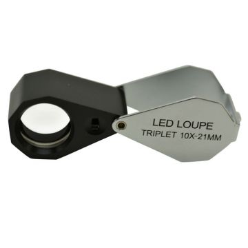 Přesná skládací lupa – 10x 20,5 mm – se třemi čočkami – LED