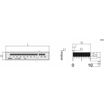 Skleněné pracovní měřítko Mitutoyo + osvědčení o kontrole GB, 0,1 mm+