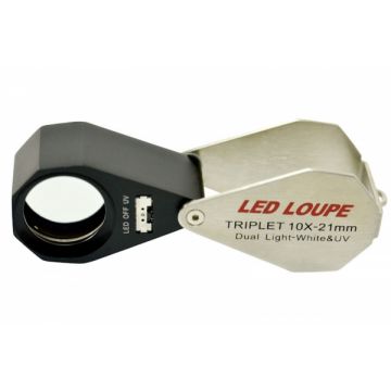 Přesná skládací lupa – 10x 20,5 mm – se třemi čočkami – UV/ LED